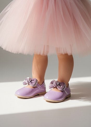 Mor Fırfırlı Kız Çocuk Babet Ayakkabı - Görsel 2