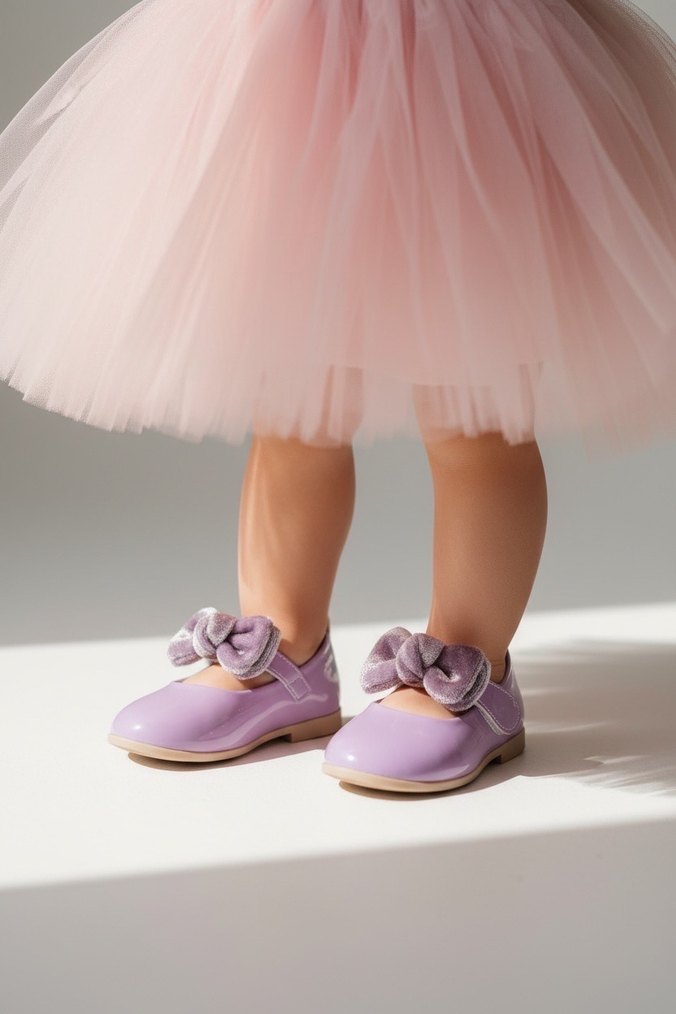 Mor Fırfırlı Kız Çocuk Babet Ayakkabı - Görsel 2