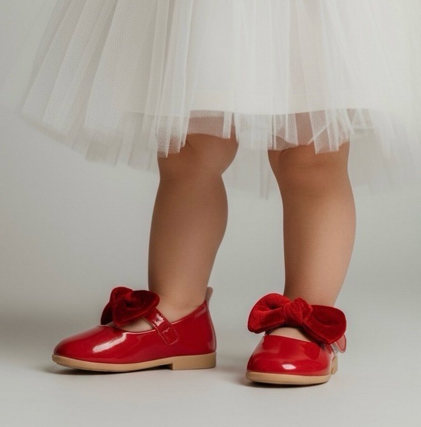 Kız Çocuk Kırmızı Fiyonklu Babet Ayakkabı - Görsel 2