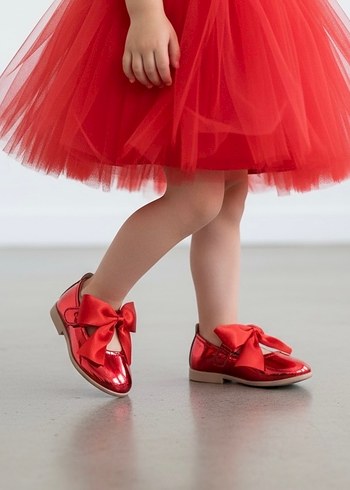 Kırmızı Fiyonk Detaylı Kız Çocuk Babet - Görsel 2