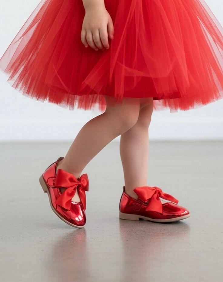 Kırmızı Fiyonk Detaylı Kız Çocuk Babet - Görsel 2