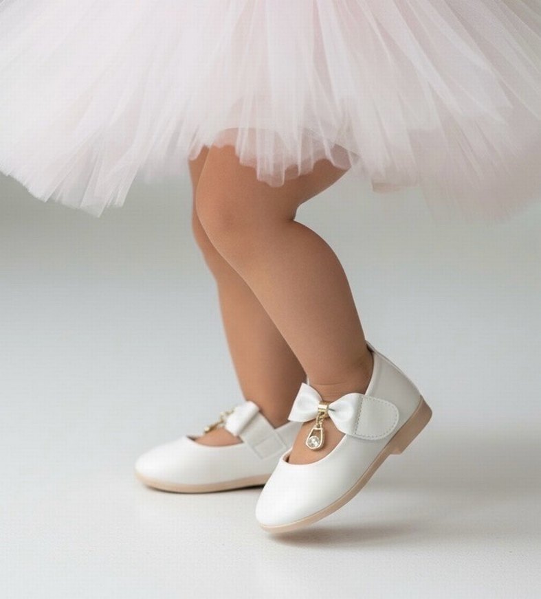 Kız Çocuk Beyaz Fiyonklu Babet Ayakkabı - Görsel 2