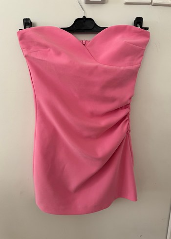 Zara Pembe Drapeli Straplez Mini Şortlu Elbise - Görsel 2
