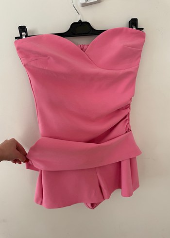 Zara Pembe Drapeli Straplez Mini Şortlu Elbise - Görsel 3