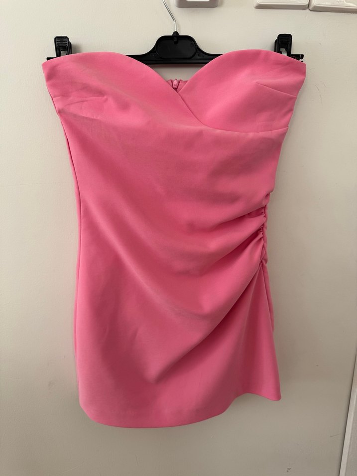 Zara Pembe Drapeli Straplez Mini Şortlu Elbise - Görsel 2