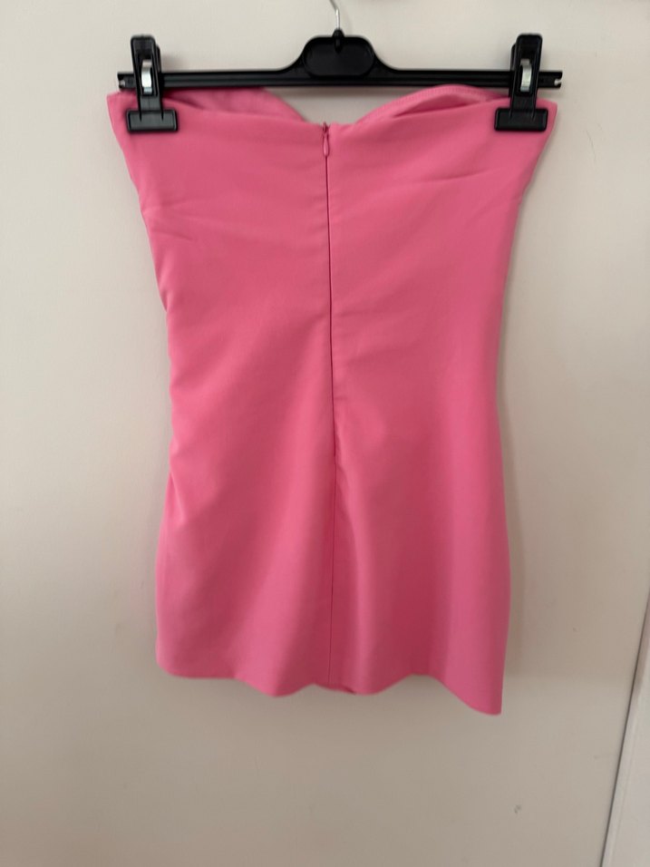 Zara Pembe Drapeli Straplez Mini Şortlu Elbise - Görsel 4
