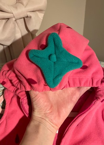 Kız Çocuk Pembe Kapüşonlu Fermuarlı Yelek - Görsel 3