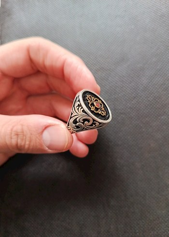 GÜMÜŞ YÜZÜK SİYAH FON DETAYLI - Görsel 5