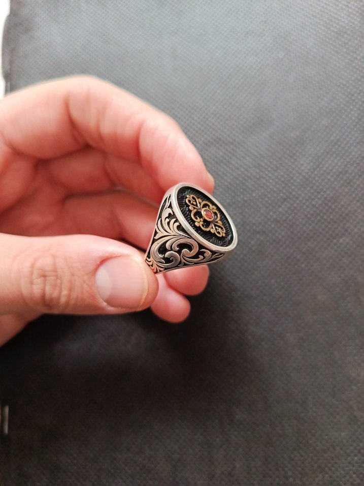 GÜMÜŞ YÜZÜK SİYAH FON DETAYLI - Görsel 5