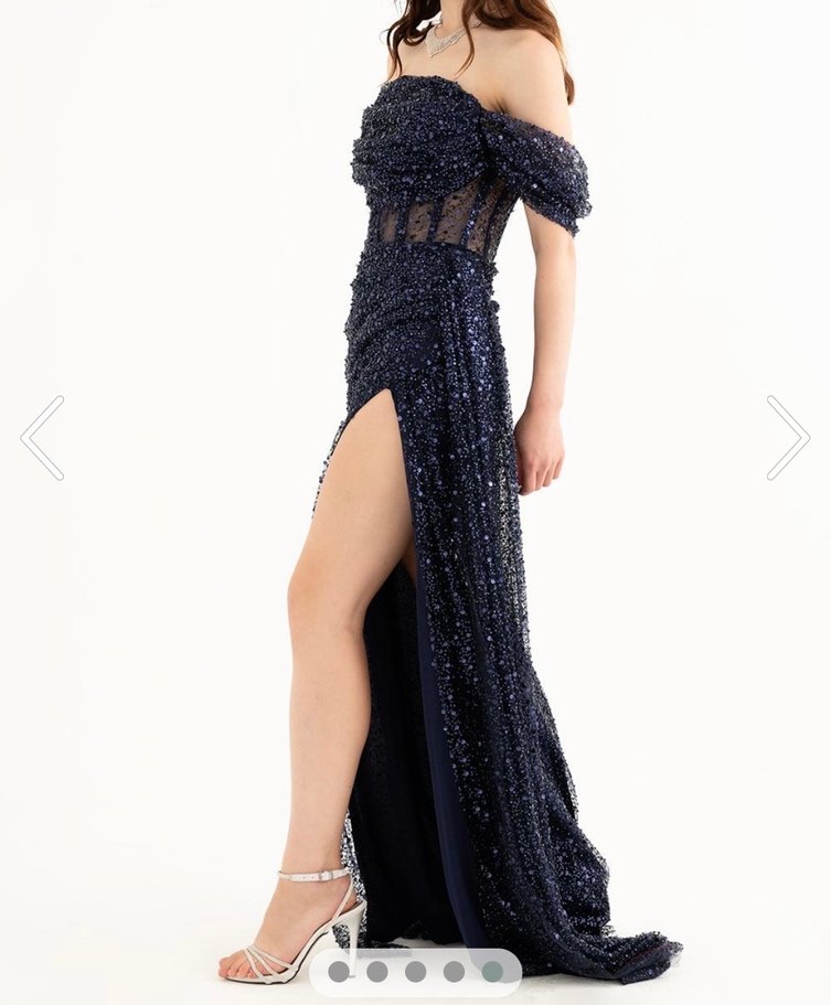 Lacivert Drapeli Uzun Abiye Elbise - Görsel 3