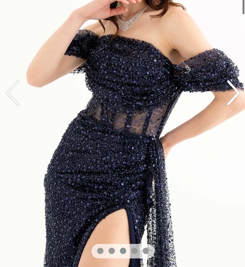 Lacivert Drapeli Uzun Abiye Elbise - Görsel 2