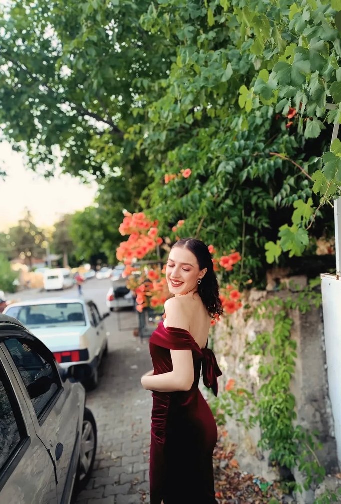 Bordo Drapeli Uzun Kadın Elbise - Görsel 4