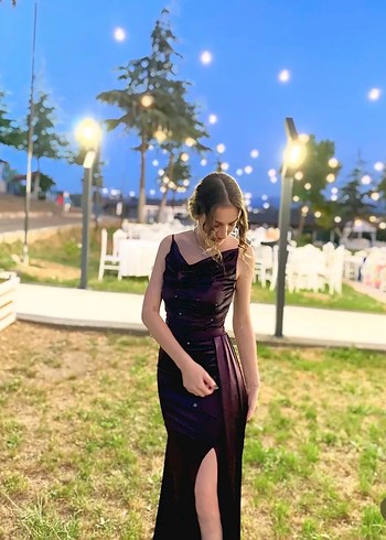 Mor Drapeli Uzun Abiye Elbise - Görsel 5