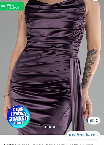 Mor Drapeli Uzun Abiye Elbise - Görsel 4
