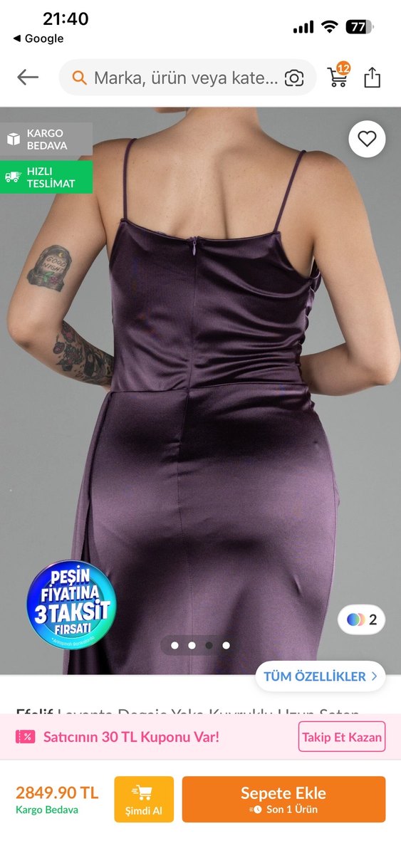 Mor Drapeli Uzun Abiye Elbise - Görsel 3