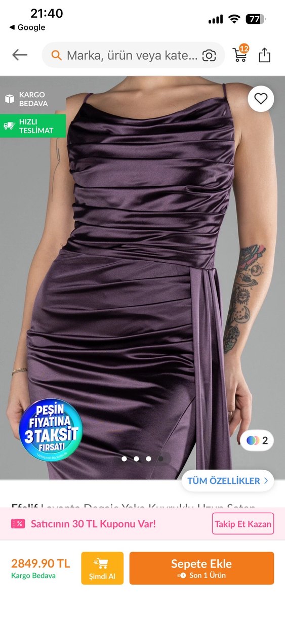 Mor Drapeli Uzun Abiye Elbise - Görsel 4