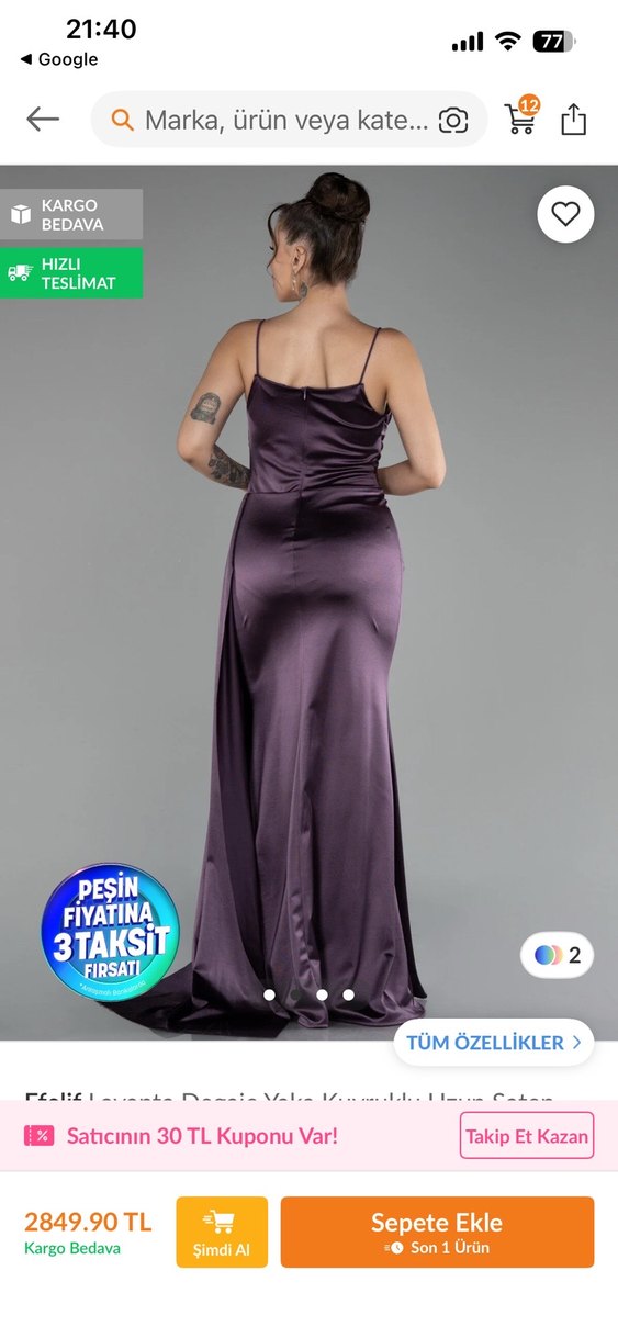 Mor Drapeli Uzun Abiye Elbise - Görsel 2