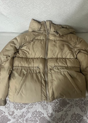 Bej Kapüşonlu Fermuarlı Kadın Kışlık Mont - Görsel 3