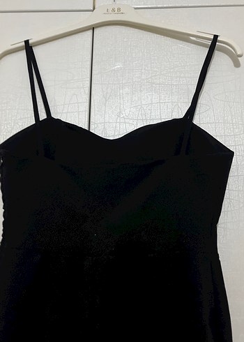 Siyah Straplez Uzun Kadın Abiye Elbise - Görsel 5