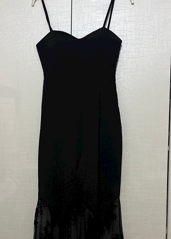 Siyah Straplez Uzun Kadın Abiye Elbise - Görsel 2