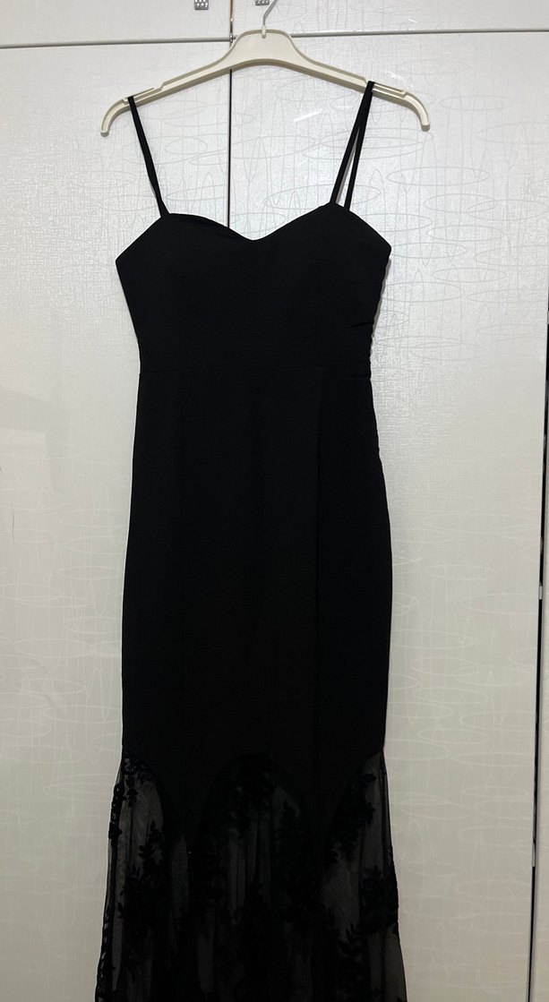 Siyah Straplez Uzun Kadın Abiye Elbise - Görsel 2