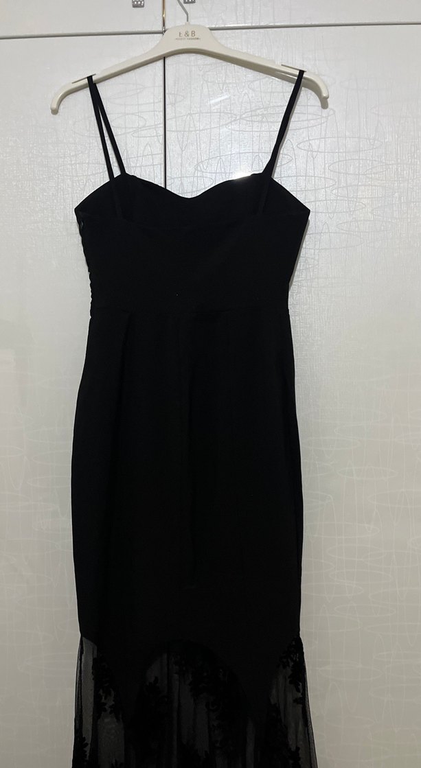 Siyah Straplez Uzun Kadın Abiye Elbise - Görsel 4