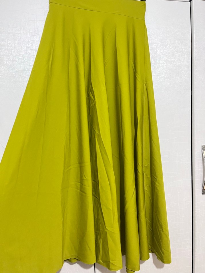 Drapeli Yeşil Uzun Kadın Etek - Görsel 2