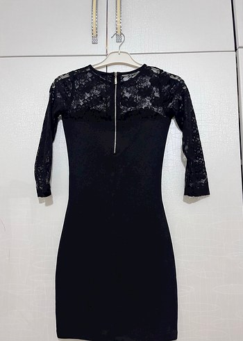 Siyah Dantelli V Yaka Midi Elbise - Görsel 4