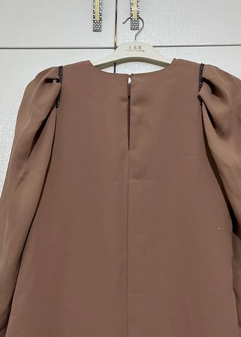 Pudra pembe Uzun Kollu Midi Elbise - Görsel 3