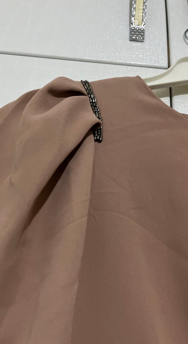 Pudra pembe Uzun Kollu Midi Elbise - Görsel 2