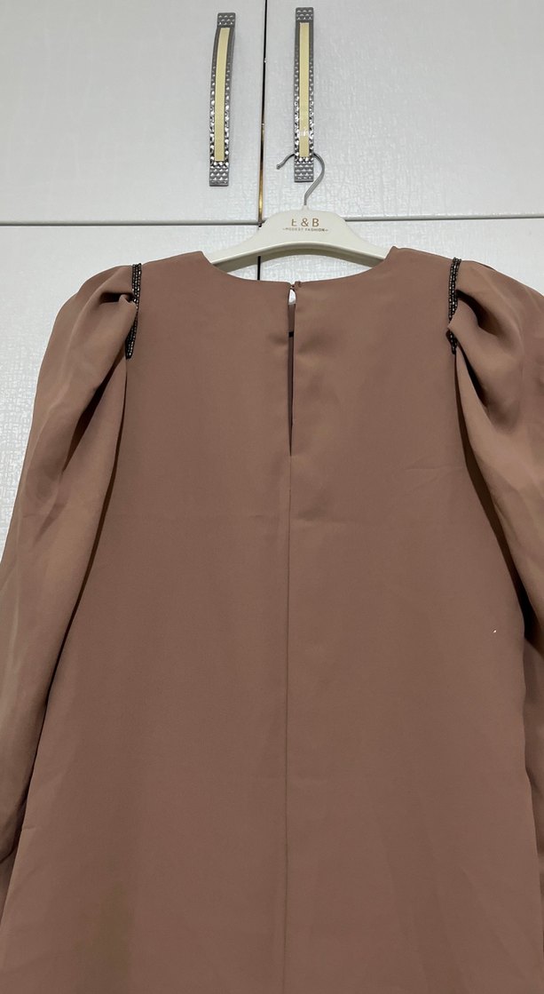 Pudra pembe Uzun Kollu Midi Elbise - Görsel 3