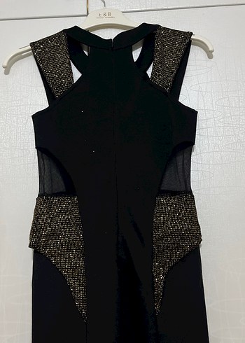 Siyah Drapeli Uzun Kadın Abiye Elbise - Görsel 4