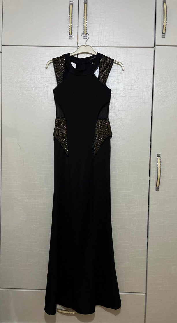 Siyah Drapeli Uzun Kadın Abiye Elbise - Görsel 2