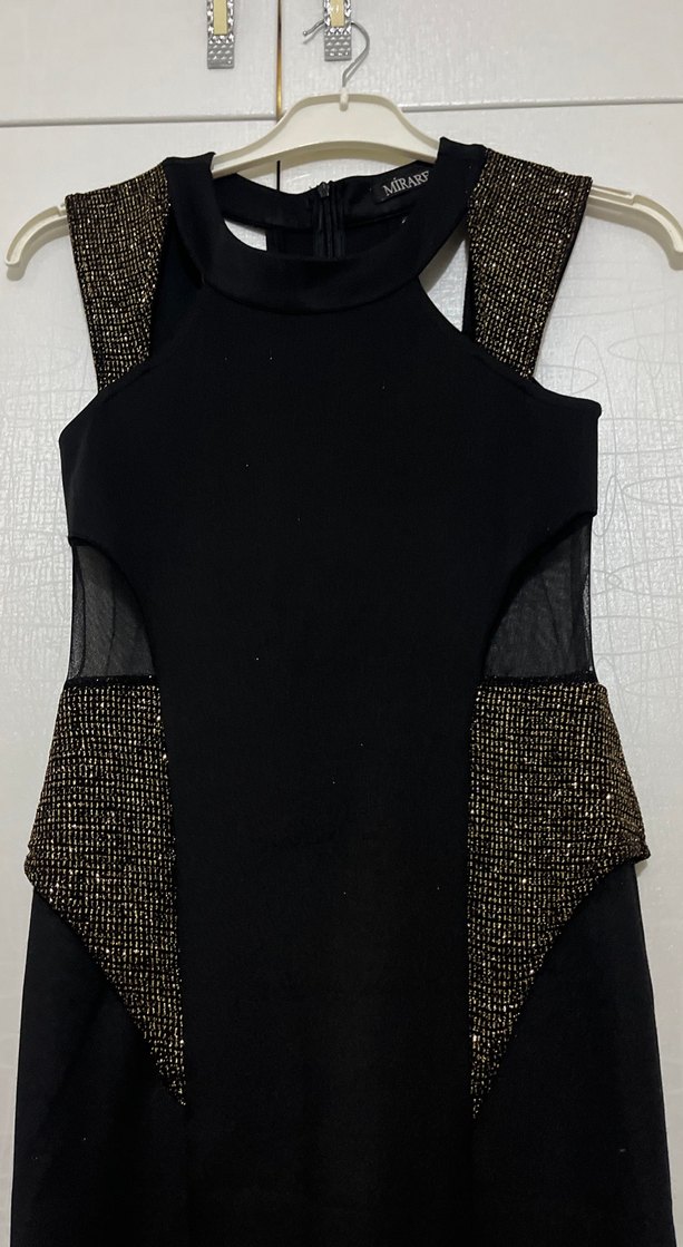 Siyah Drapeli Uzun Kadın Abiye Elbise - Görsel 3