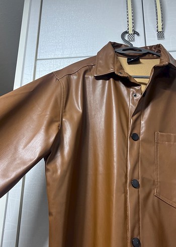 Düğmeli Kahverengi Deri Kadın Ceket - Görsel 3