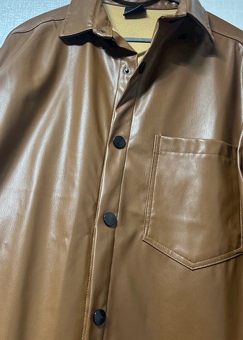 Düğmeli Kahverengi Deri Kadın Ceket - Görsel 2