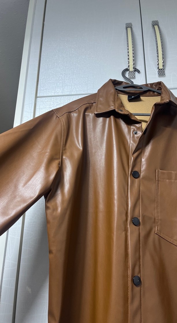 Düğmeli Kahverengi Deri Kadın Ceket - Görsel 3