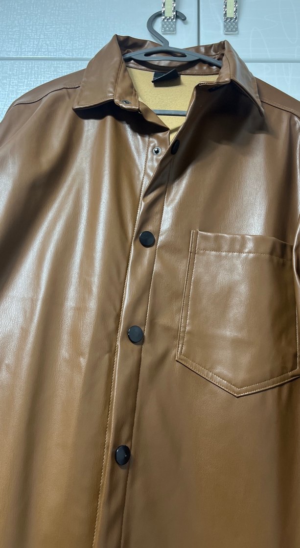 Düğmeli Kahverengi Deri Kadın Ceket - Görsel 2