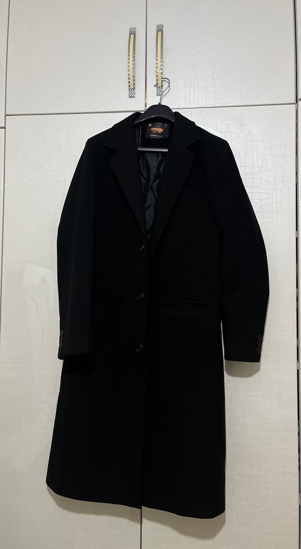 Siyah Düğmeli Erkek Midi Kaban - Görsel 3