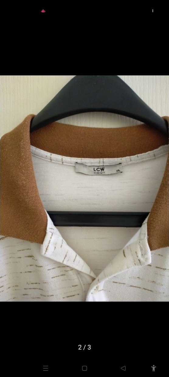 Beyaz Baskılı Beyaz Keten Polo Tişört - Görsel 3