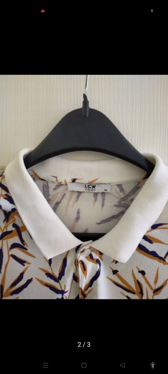 Krem Desenli Kısa Kollu Polo Tişört - Görsel 2