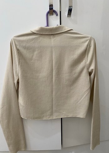 Bej Düğmeli Keten Kadın Gömlek - Görsel 2