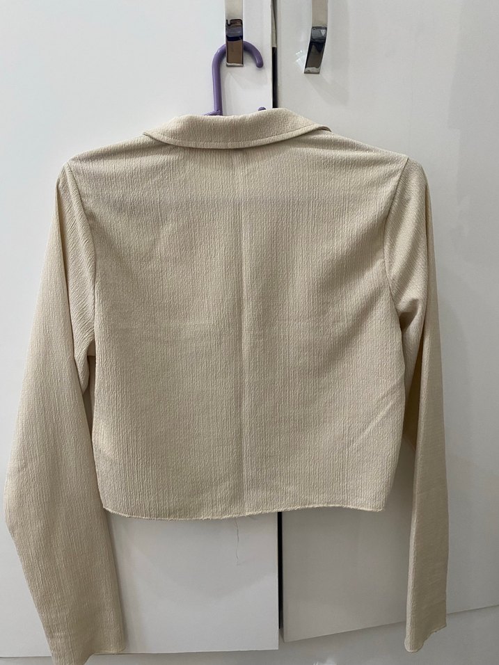 Bej Düğmeli Keten Kadın Gömlek - Görsel 2