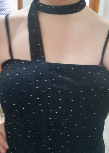 Siyah Puantiyeli Straplez Midi Elbise - Görsel 2