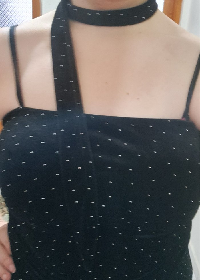 Siyah Puantiyeli Straplez Midi Elbise - Görsel 2