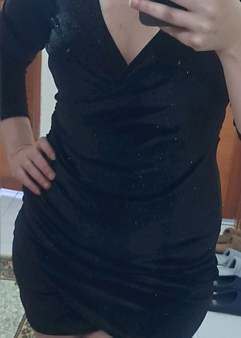 Siyah Pırıltılı Defacto Uzun Kollu Elbise - Görsel 2