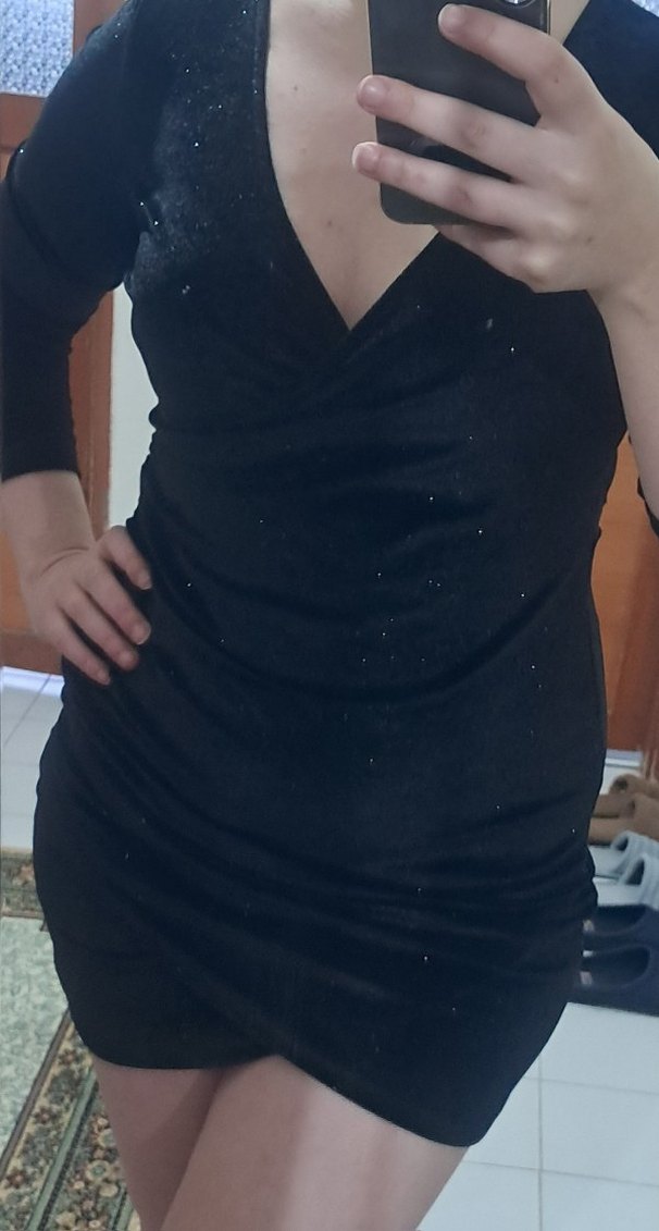 Siyah Pırıltılı Defacto Uzun Kollu Elbise - Görsel 2