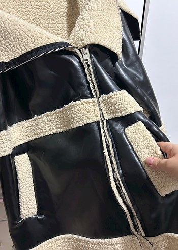 Kürklü Siyah Deri Kadın Ceket - Görsel 3