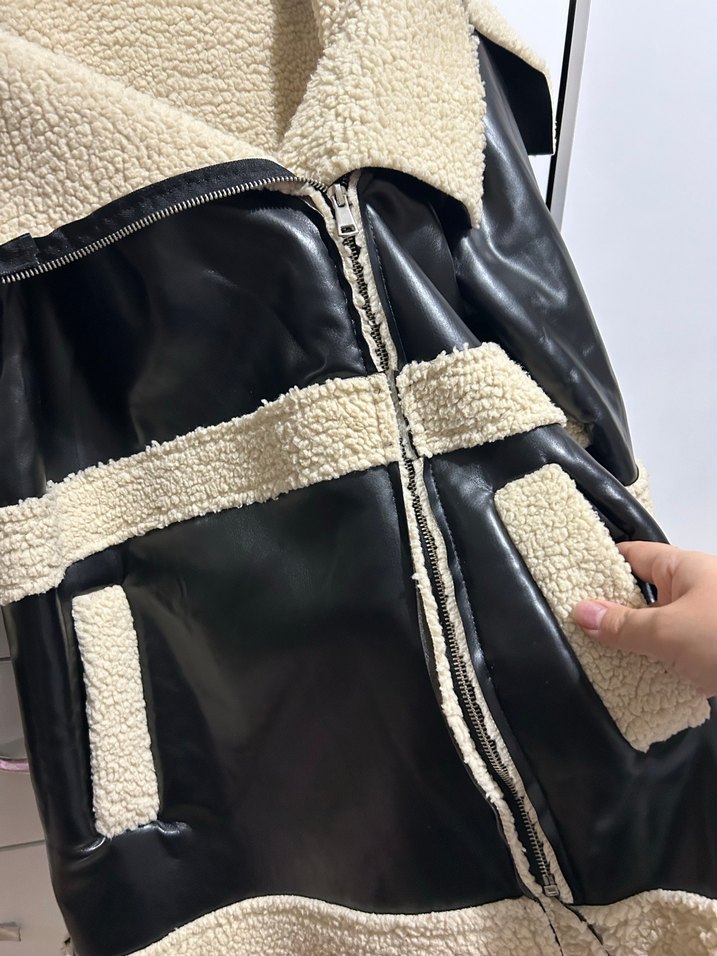 Kürklü Siyah Deri Kadın Ceket - Görsel 3