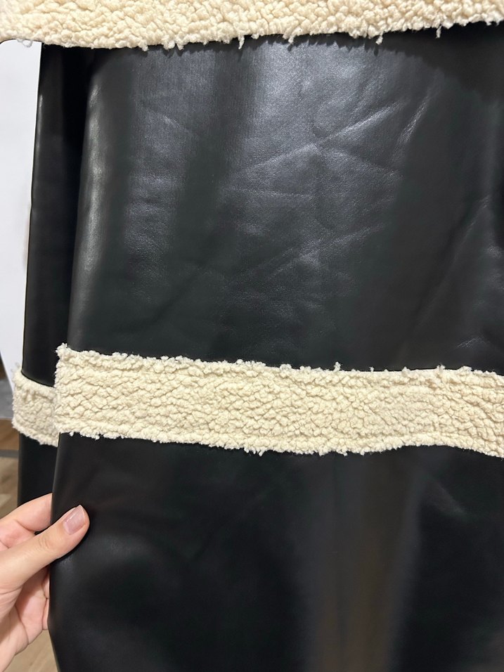 Kürklü Siyah Deri Kadın Ceket - Görsel 4
